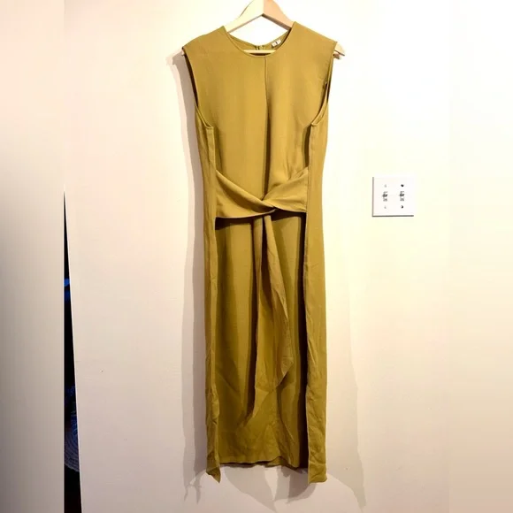ARKET Crêpe Knot Dress - Mustard yellow Size large midi - Picture 2 of 14